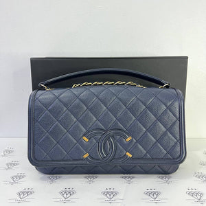 [PRE LOVED] Chanel Filigree Flap in Blue Caviar Leather Aged Gold HW (Series 22)