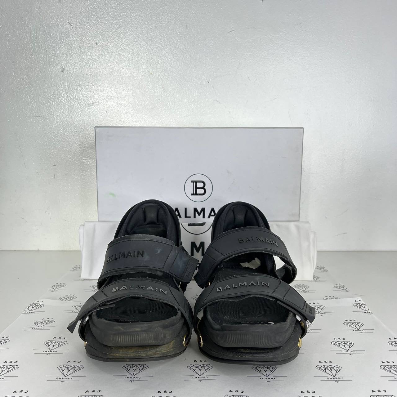[PRE LOVED] Balmain Mens B-bold Open Toe Sandals in Black Size 39