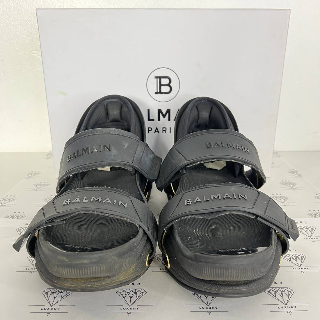 [PRE LOVED] Balmain Mens B-bold Open Toe Sandals in Black Size 39