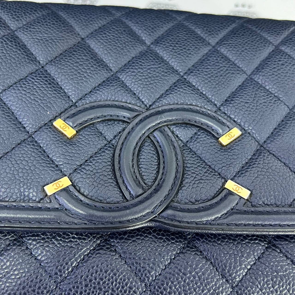 [PRE LOVED] Chanel Filigree Flap in Blue Caviar Leather Aged Gold HW (Series 22)