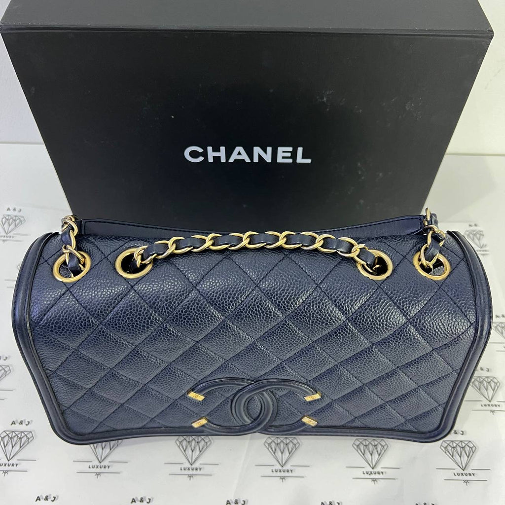 [PRE LOVED] Chanel Filigree Flap in Blue Caviar Leather Aged Gold HW (Series 22)