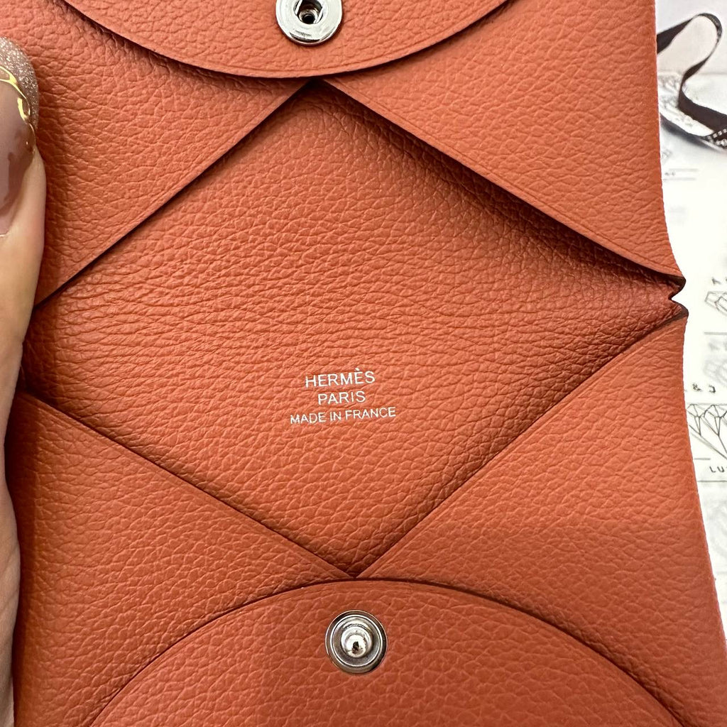 [BRAND NEW] Hermes Calvi Cardholder in Blush Evercolor Leather PHW (Stamp B)