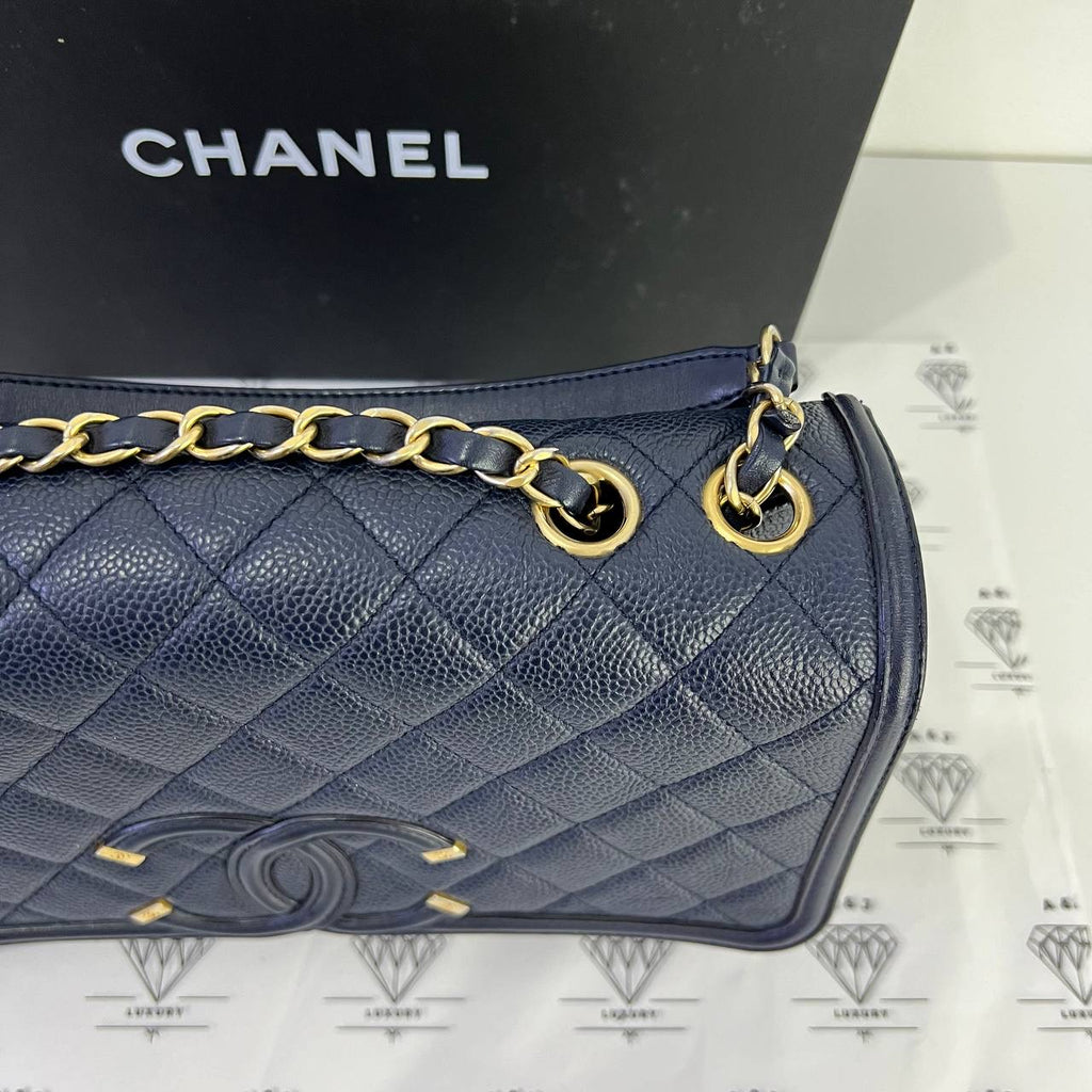 [PRE LOVED] Chanel Filigree Flap in Blue Caviar Leather Aged Gold HW (Series 22)