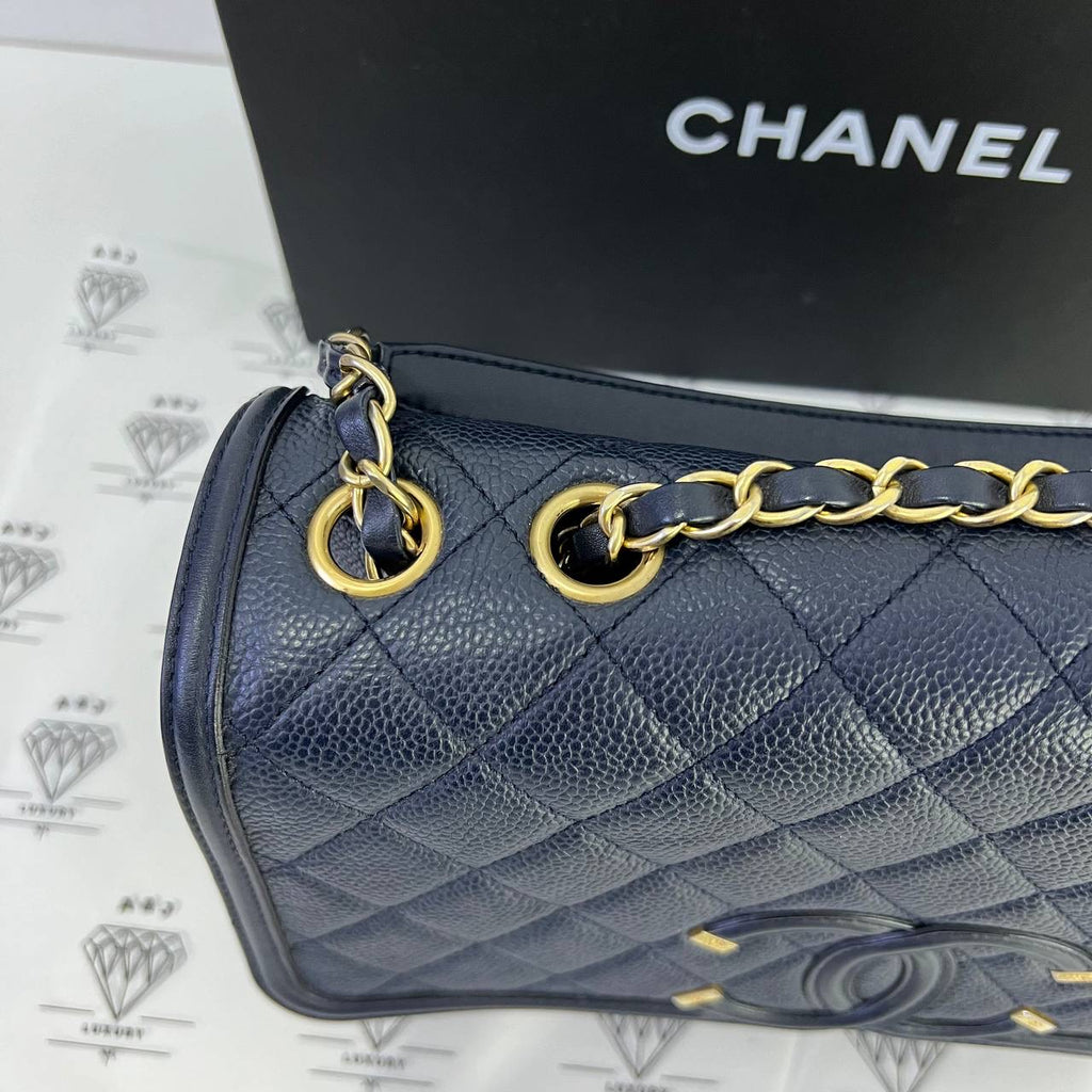 [PRE LOVED] Chanel Filigree Flap in Blue Caviar Leather Aged Gold HW (Series 22)