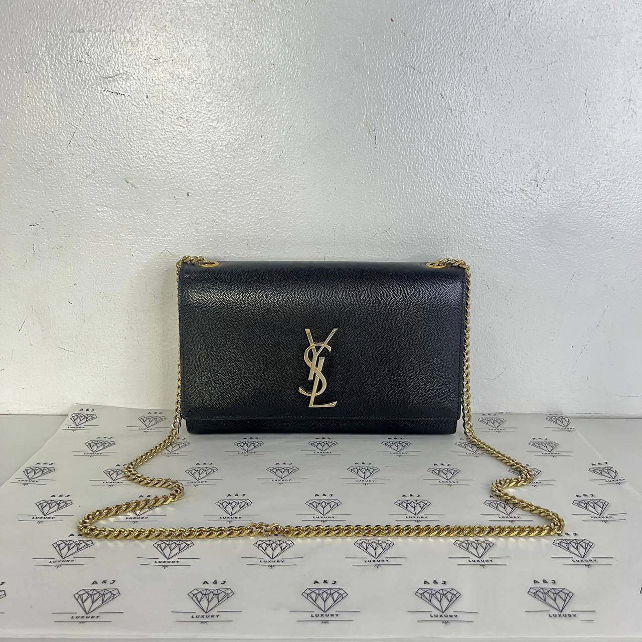 [PRE LOVED] YSL Medium Kate in Black Grain De Poudre GHW