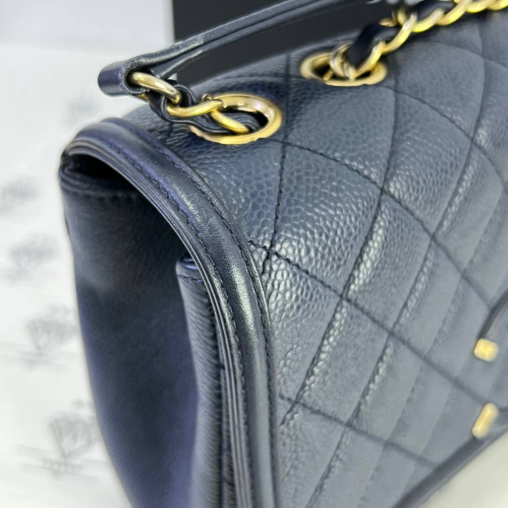 [PRE LOVED] Chanel Filigree Flap in Blue Caviar Leather Aged Gold HW (Series 22)