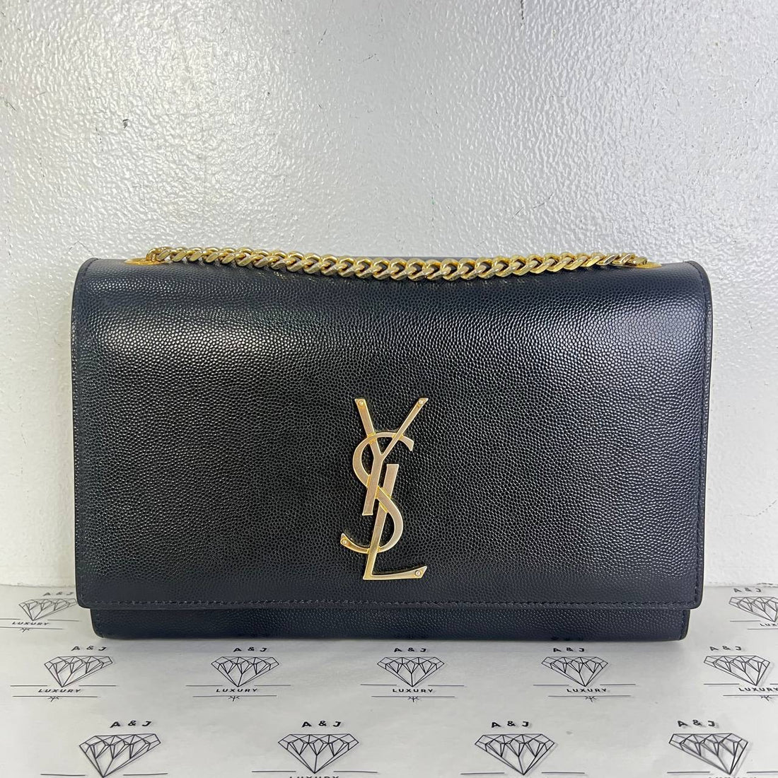 [PRE LOVED] YSL Medium Kate in Black Grain De Poudre GHW