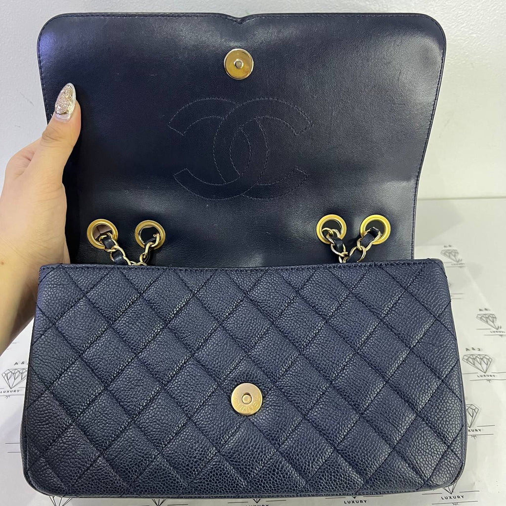 [PRE LOVED] Chanel Filigree Flap in Blue Caviar Leather Aged Gold HW (Series 22)