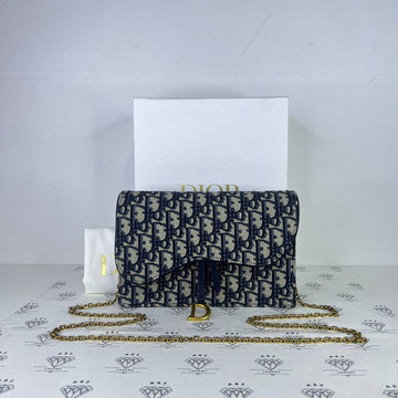 [PRE LOVED] Christian Dior Saddle Wallet on Chain in Blue Oblique (2022)