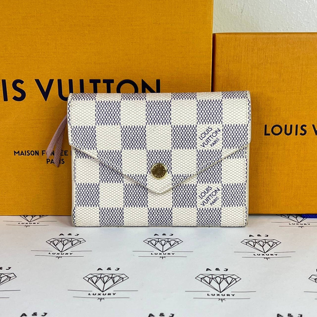 [PRE LOVED] Louis Vuitton Victorine Wallet in Damier Azur Rose Ballerine interior (microchipped)