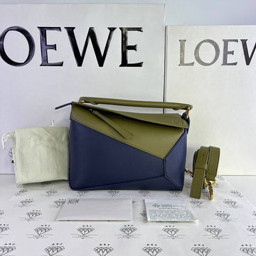 [PRE LOVED] Loewe Small Puzzle Edge Bicolor in Olive/Blue Calfskin Leather GHW (2024)