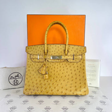 [PRE LOVED] Hermes Birkin 30 Retourne in Tabac Camel Ostrich Leather PHW (Stamp H Square - 2004)