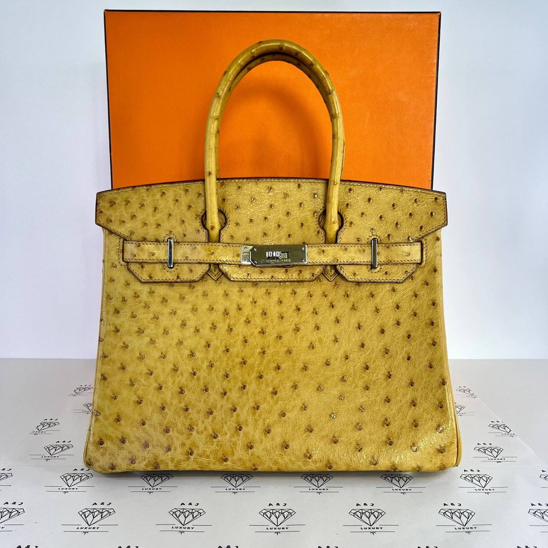 [PRE LOVED] Hermes Birkin 30 Retourne in Tabac Camel Ostrich Leather PHW (Stamp H Square - 2004)