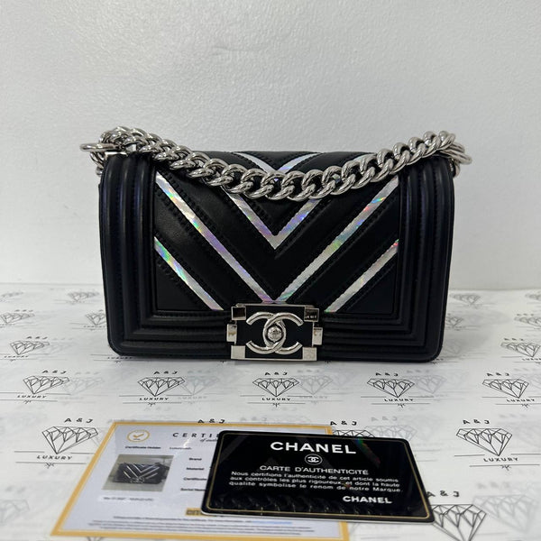 [PRE LOVED] Chanel 17S Collection Small Leboy Chevron in Black Lambskin & PVC Leather SHW (Series 24)