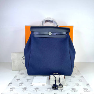 [PRE LOVED] Hermes Herbag Backpack in Bleu Nuit Canvass PHW (Stamp Z - 2021)