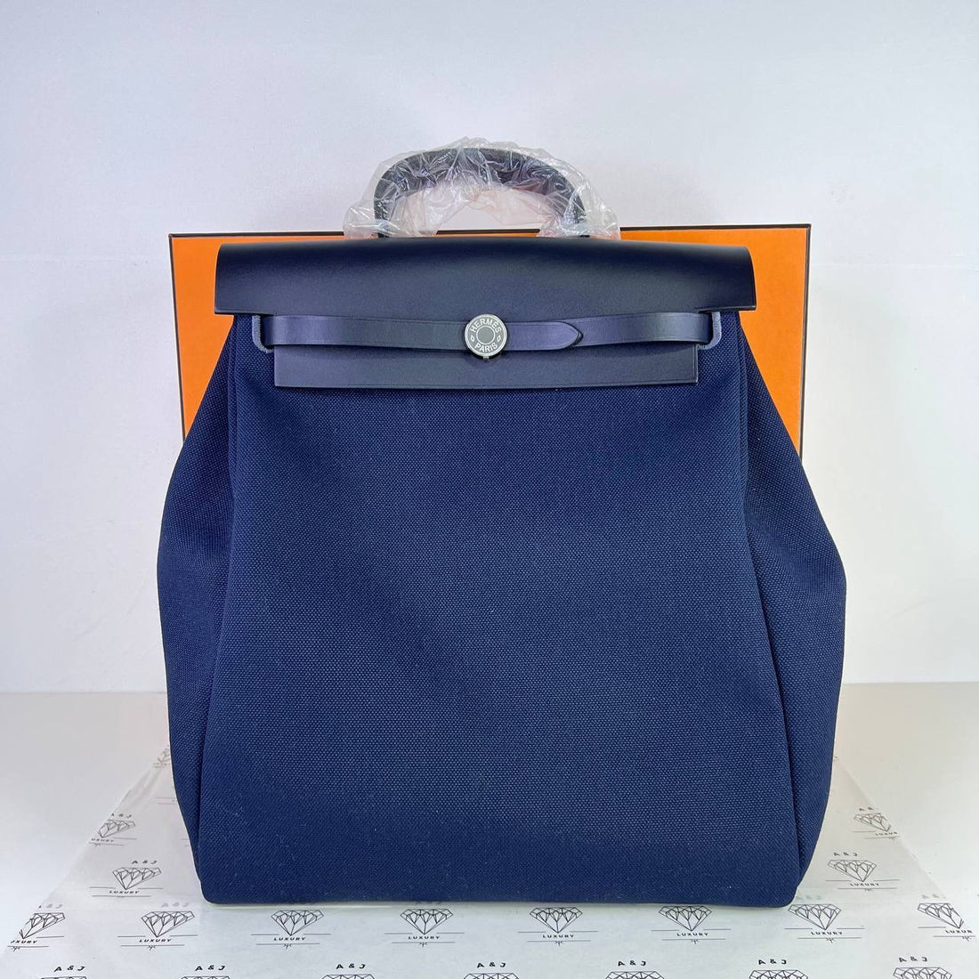 [PRE LOVED] Hermes Herbag Backpack in Bleu Nuit Canvass PHW (Stamp Z - 2021)