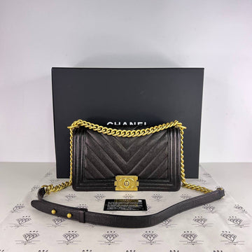 [PRE LOVED] Chanel Old Medium Leboy Chevron in Black Caviar Leather GHW (Series 24)