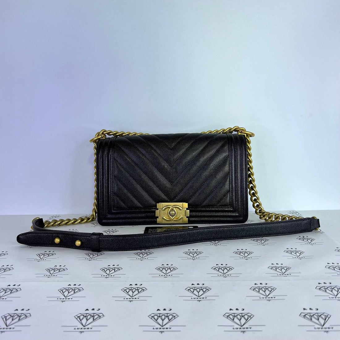 [PRE LOVED] Chanel Old Medium Leboy Chevron in Black Caviar Leather GHW (Series 24)