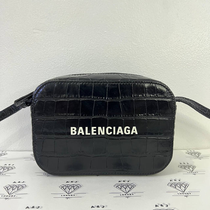[PRE LOVED] Balenciaga Croc Embossed Camera Bag in Black