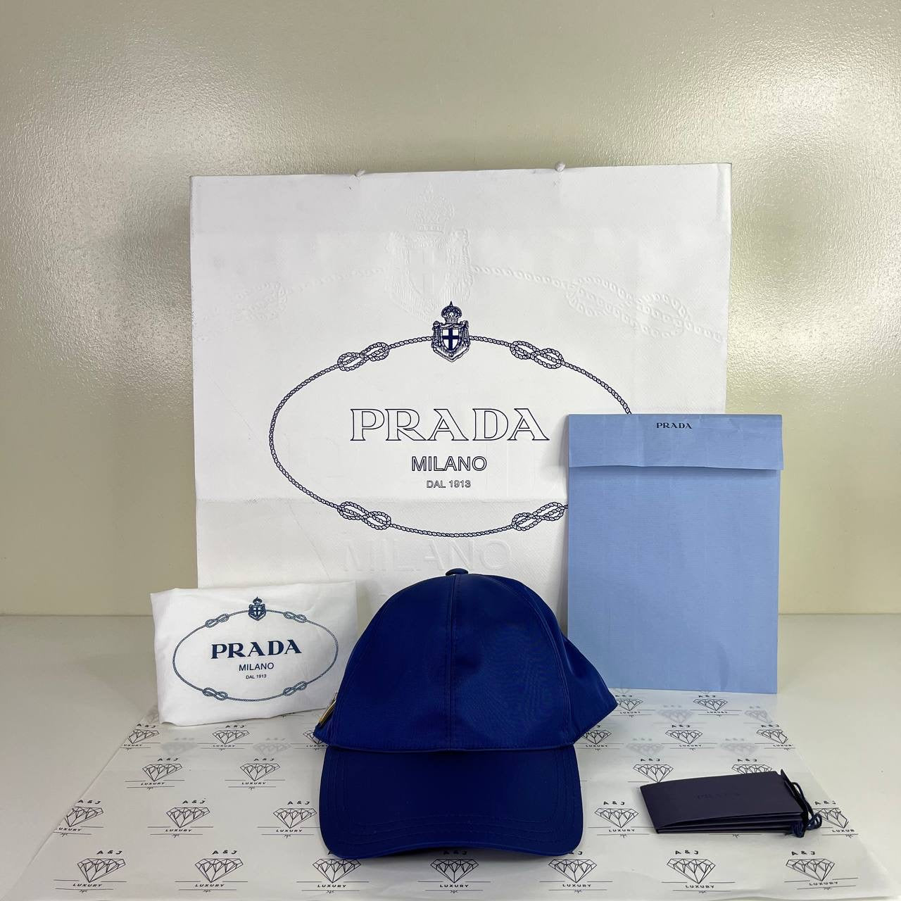 [PRE LOVED] Prada Nylon Cap in Blue GHW Size Small