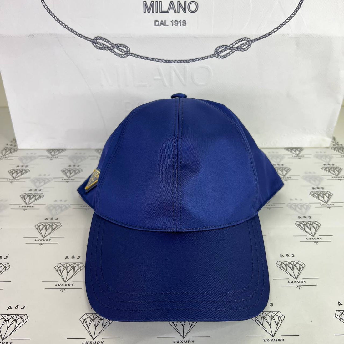 [PRE LOVED] Prada Nylon Cap in Blue GHW Size Small