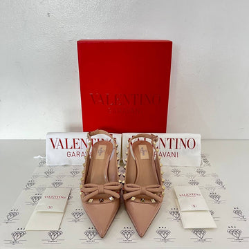 [PRE LOVED] Valentino Rockstud Bow Kitten Heels in Poudre Size 37EU