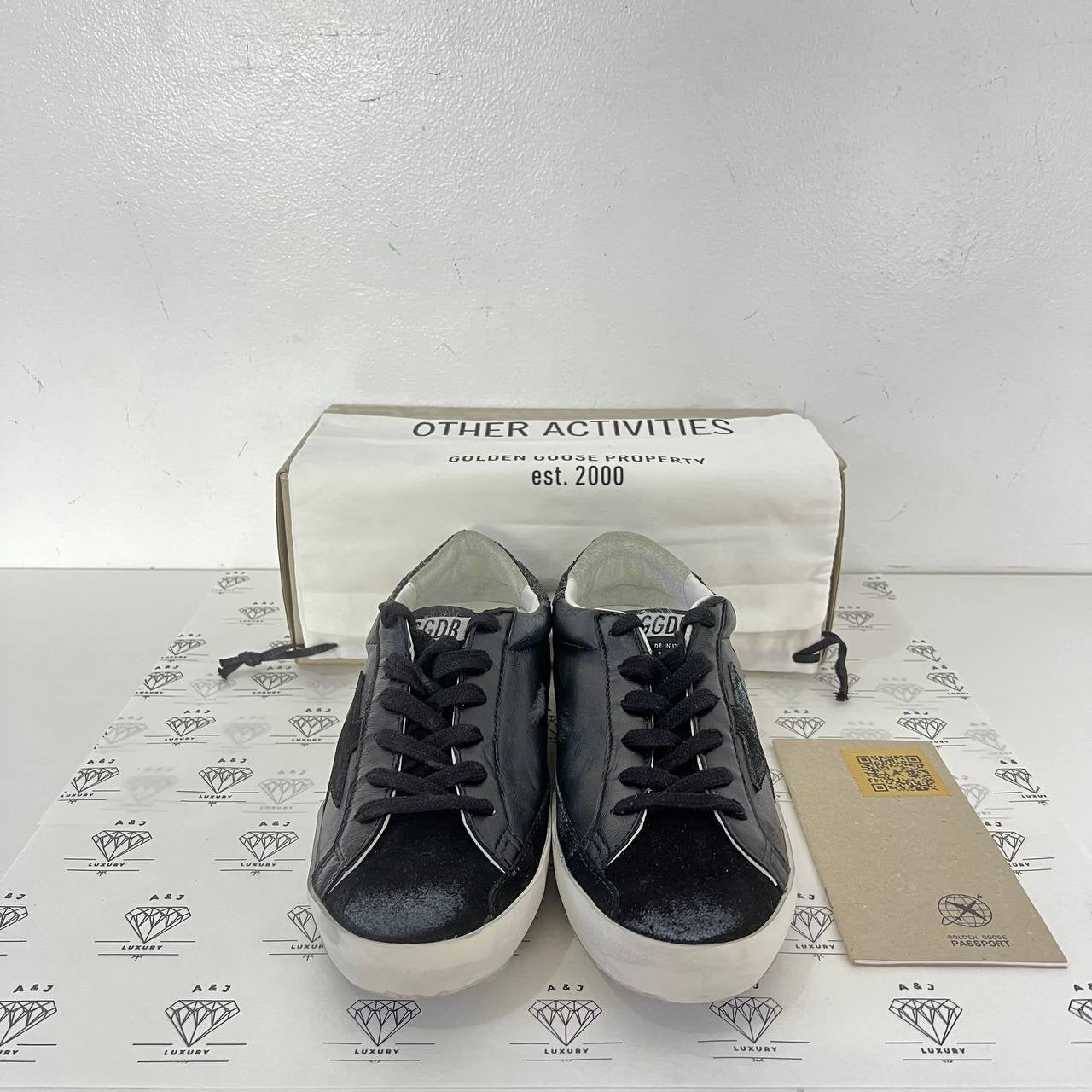 [PRE LOVED] Golden Goose Superstar Sneakers in Black with Glitter Heel tab Size 38EU