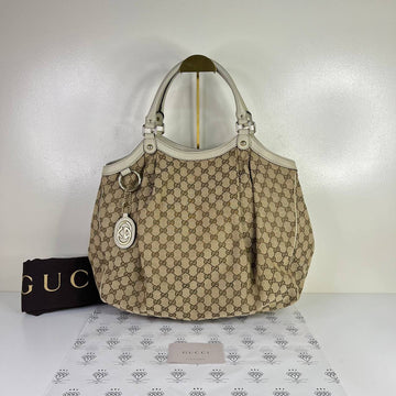 [PRE LOVED] Gucci Sukey Tote Bag in Brown with White leather trims GHW