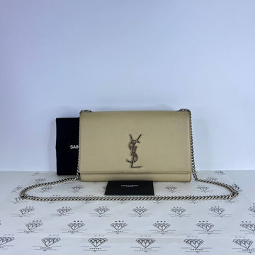 [PRE LOVED] YSL Medium Kate in Beige Grain De Poudre Leather SHW
