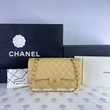 [PRE LOVED] Chanel Classic Medium Double Flap in Beige Clair Caviar Leather GHW (microchipped)