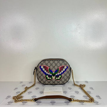 [PRE LOVED] Gucci Mini Chain Crossbody with Butterfly Embroidery in Brown GHW
