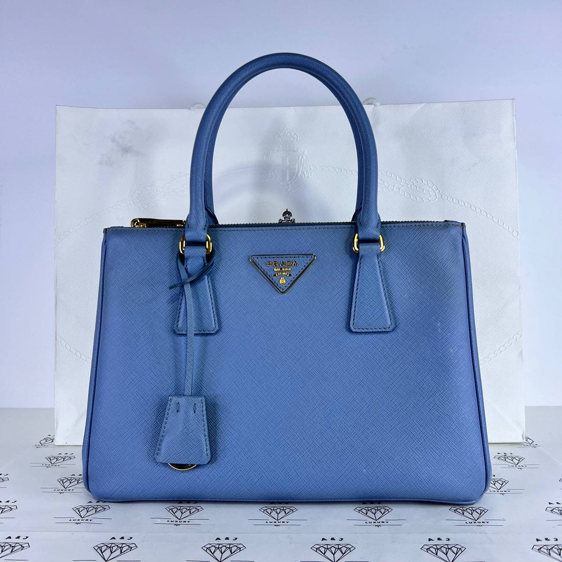 [PRE LOVED] Prada 1BA863 Small Saffiano Lux in Astrale GHW
