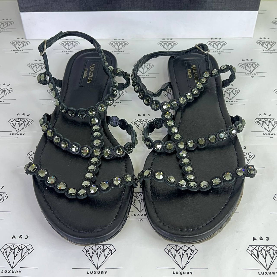 [PRE LOVED] Aquazzura Crystal Embellished Sandals in Black Size 40EU
