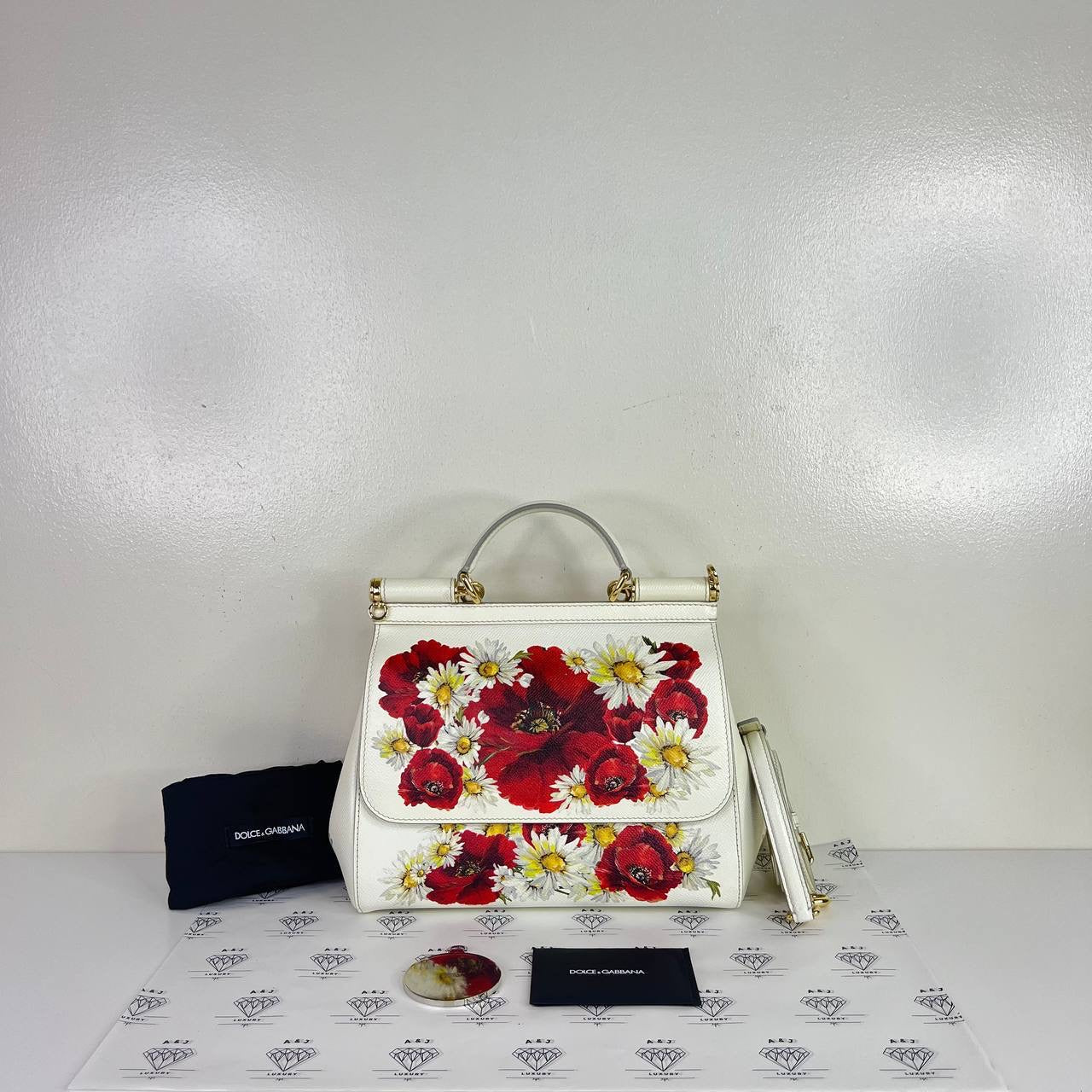[PRE LOVED] Dolce & Gabbana Medium Sicily Floral Print in White GHW