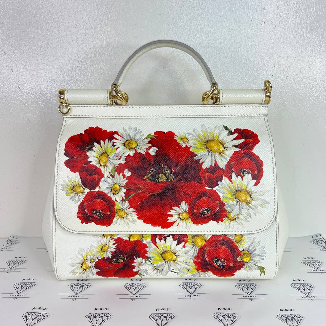 [PRE LOVED] Dolce & Gabbana Medium Sicily Floral Print in White GHW