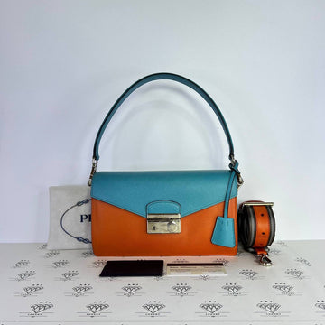 [PRE LOVED] Prada BN924K Saffiano Lux Flap Bag in Papaya/Turch SHW