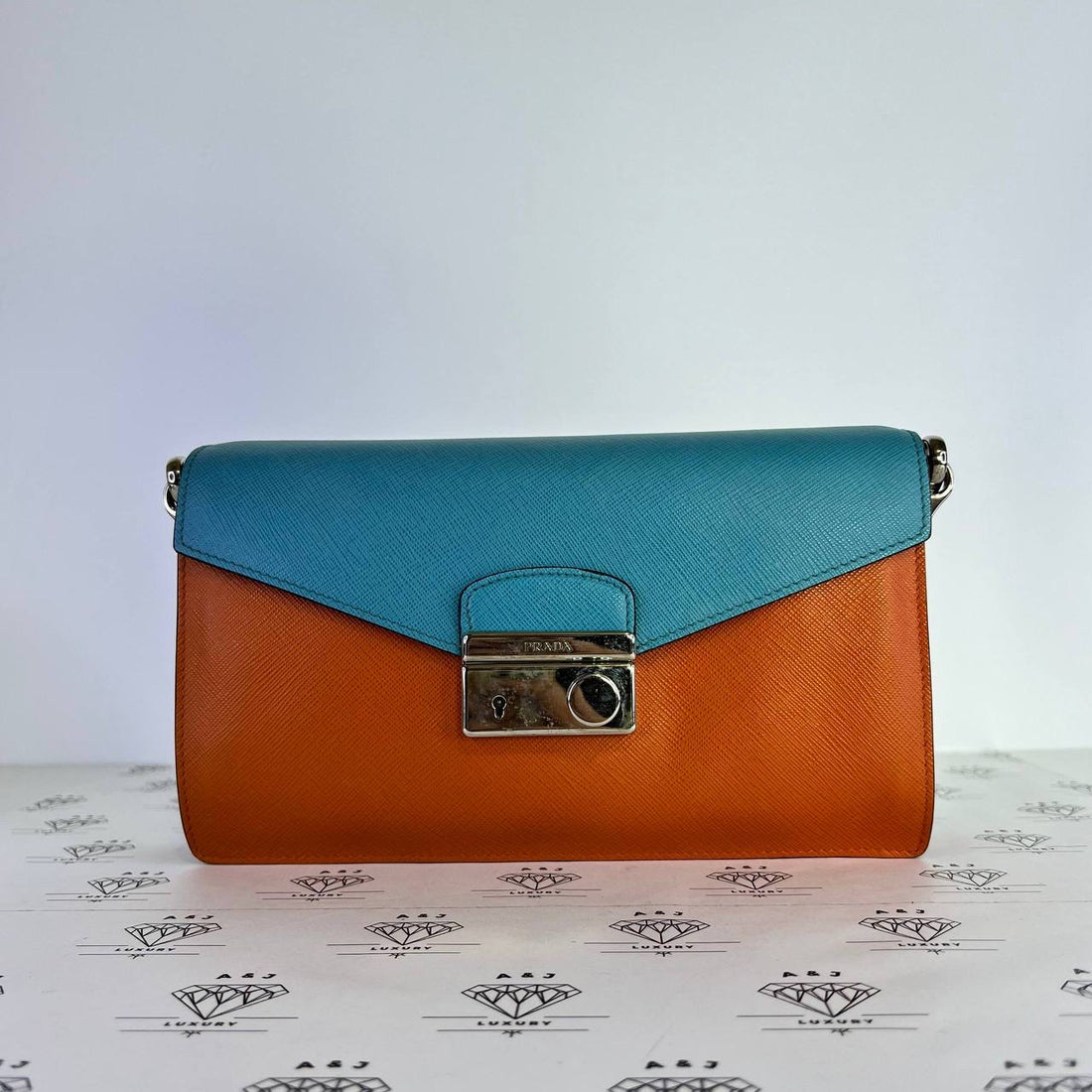 [PRE LOVED] Prada BN924K Saffiano Lux Flap Bag in Papaya/Turch SHW