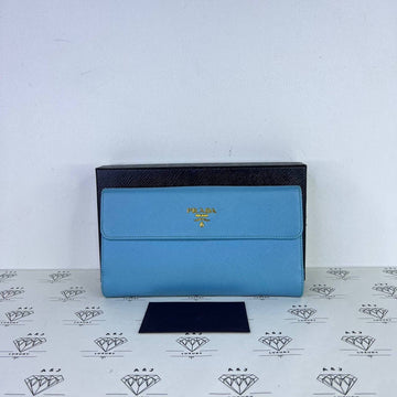 [PRE LOVED] Prada 1MH132 Long Wallet in Blue Saffiano GHW