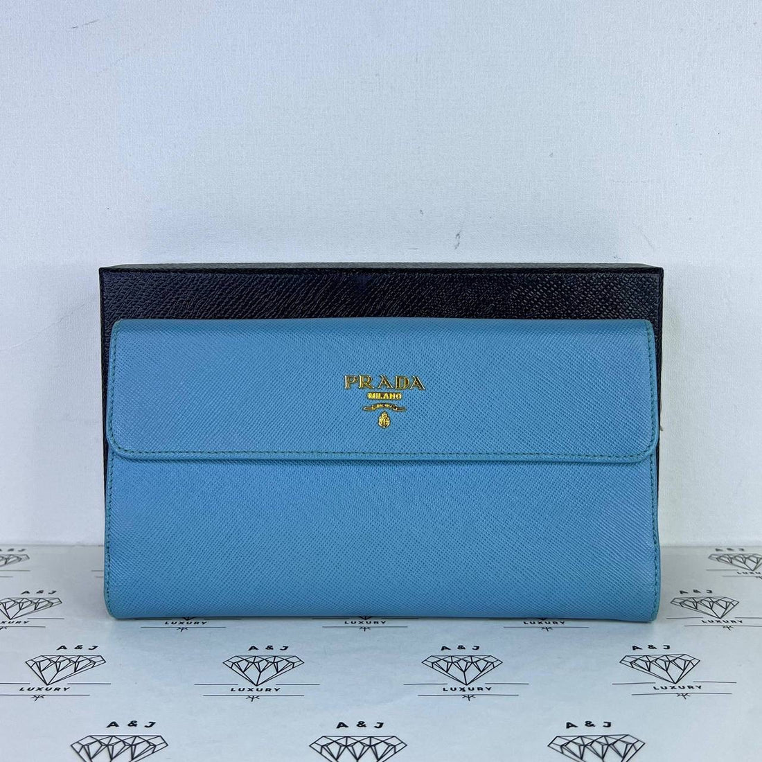 [PRE LOVED] Prada 1MH132 Long Wallet in Blue Saffiano GHW