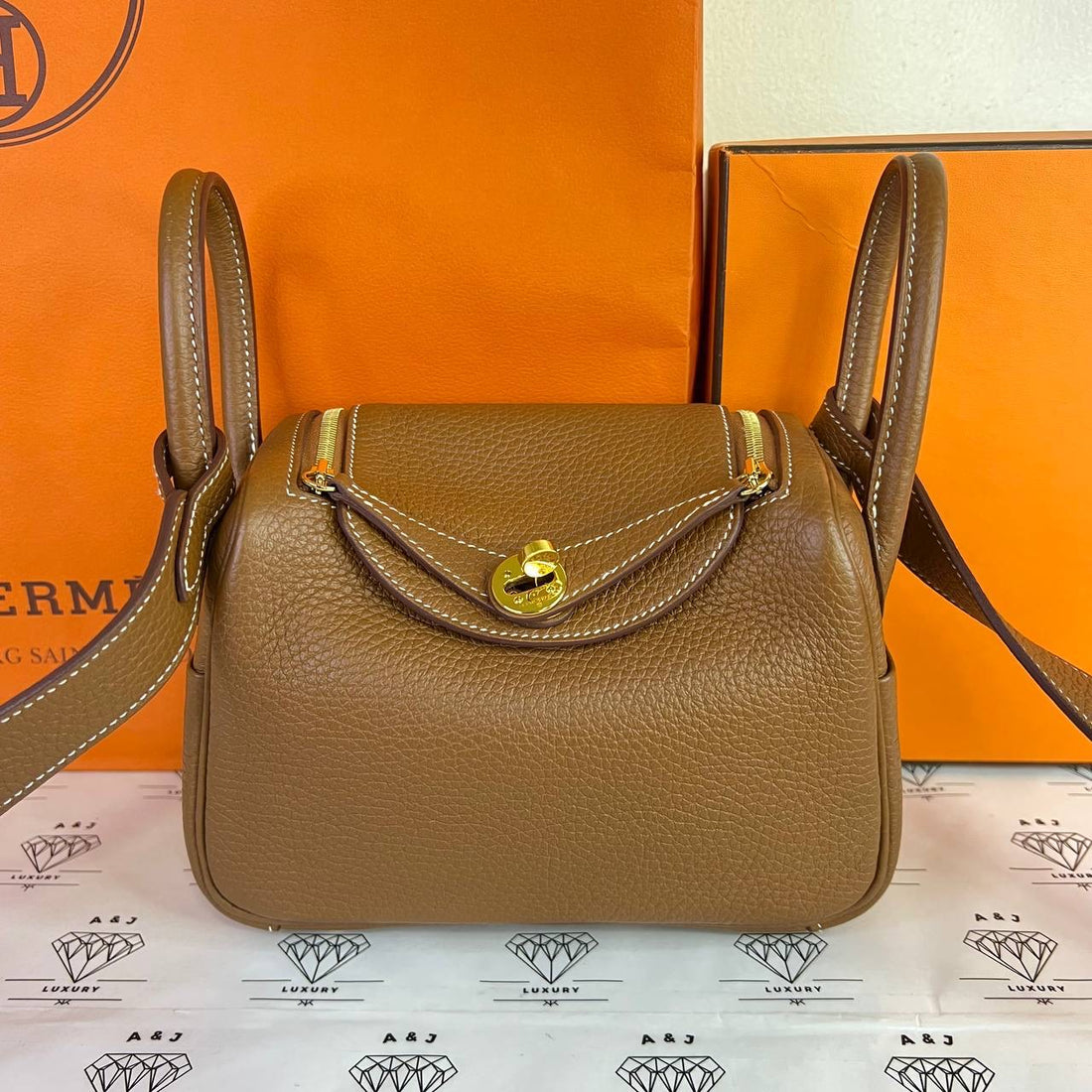 [PRE LOVED] Hermes Mini Lindy in Gold Clemence Leather GHW (Stamp U - 2022)
