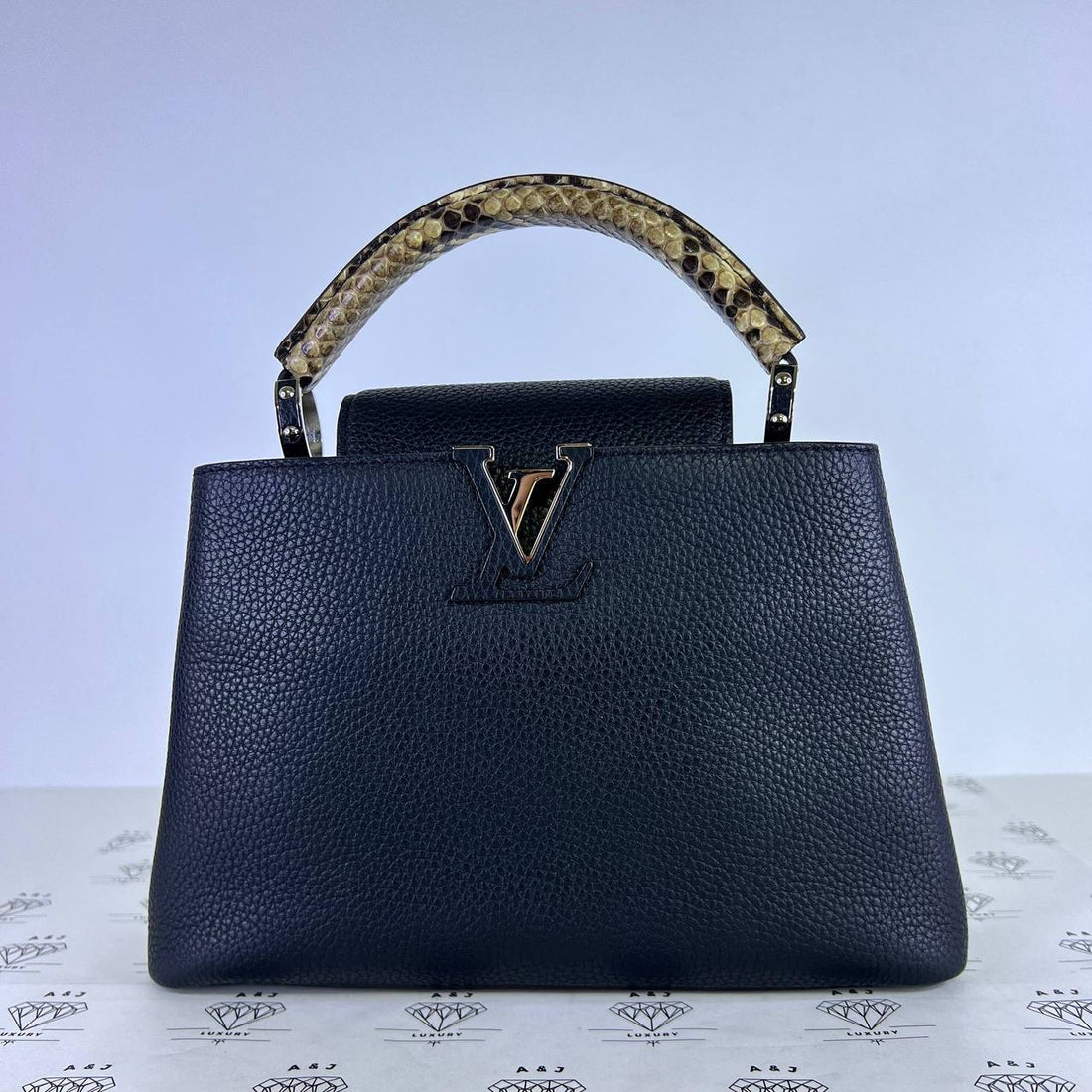 [PRE LOVED] Louis Vuitton Capucine BB Python Top Handle in Black Taurillon SHW (TR5118)