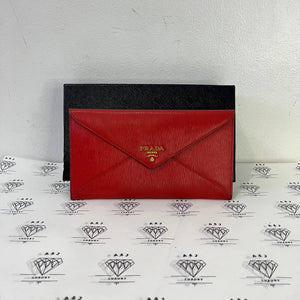 [PRE LOVED] Prada Envelope Wallet in Red Vitello Move Leather GHW