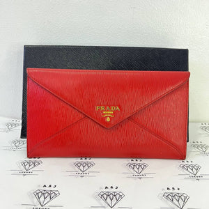 [PRE LOVED] Prada Envelope Wallet in Red Vitello Move Leather GHW