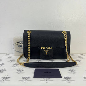 [PRE LOVED] Prada 1BD193 Saffiano Flap Shoulder Bag in Black GHW