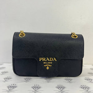 [PRE LOVED] Prada 1BD193 Saffiano Flap Shoulder Bag in Black GHW