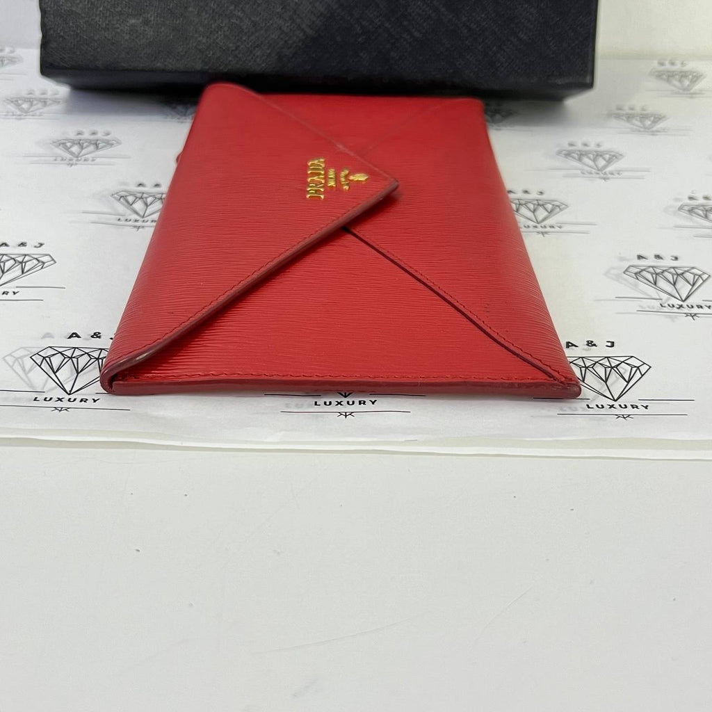 [PRE LOVED] Prada Envelope Wallet in Red Vitello Move Leather GHW