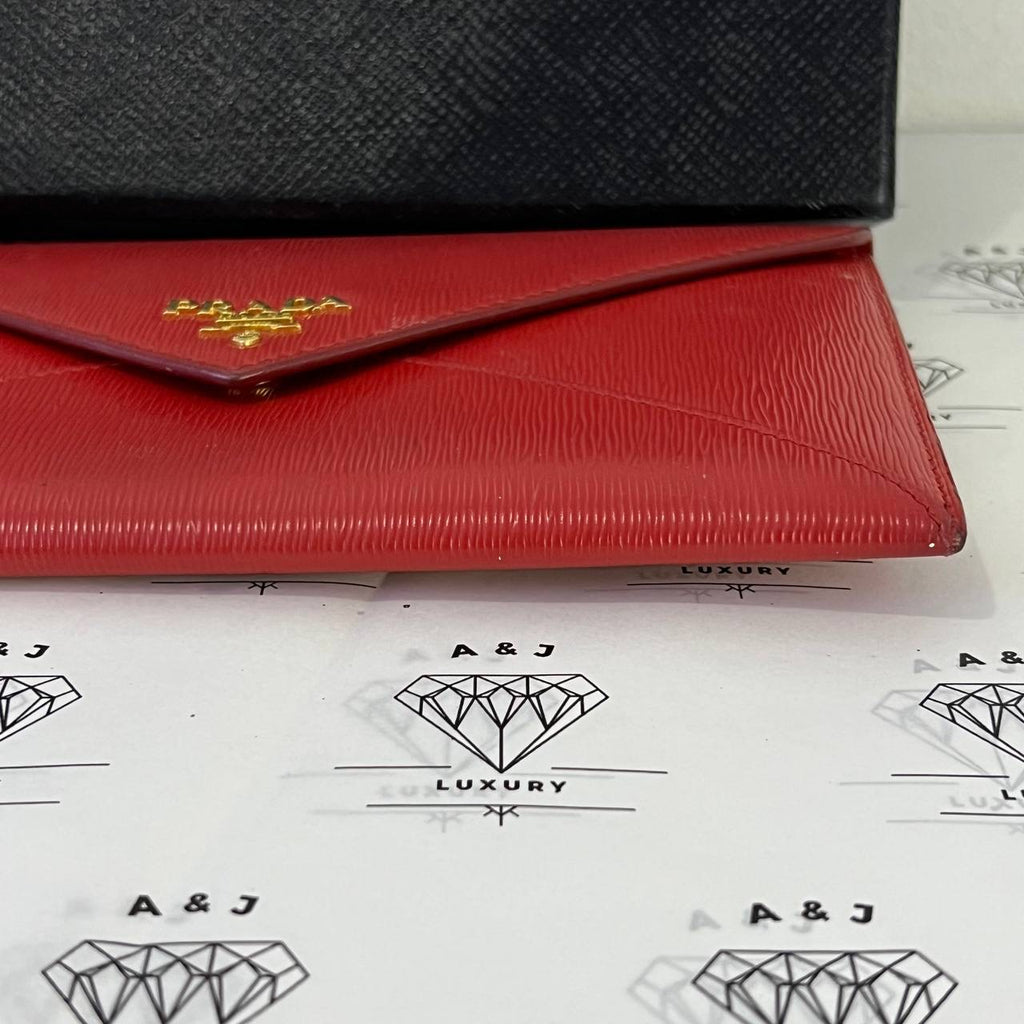 [PRE LOVED] Prada Envelope Wallet in Red Vitello Move Leather GHW