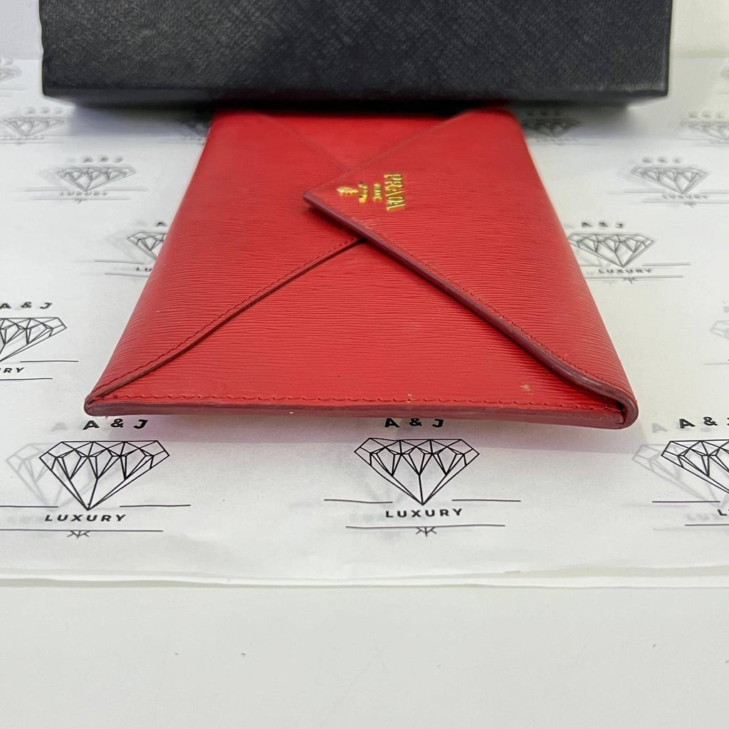 [PRE LOVED] Prada Envelope Wallet in Red Vitello Move Leather GHW