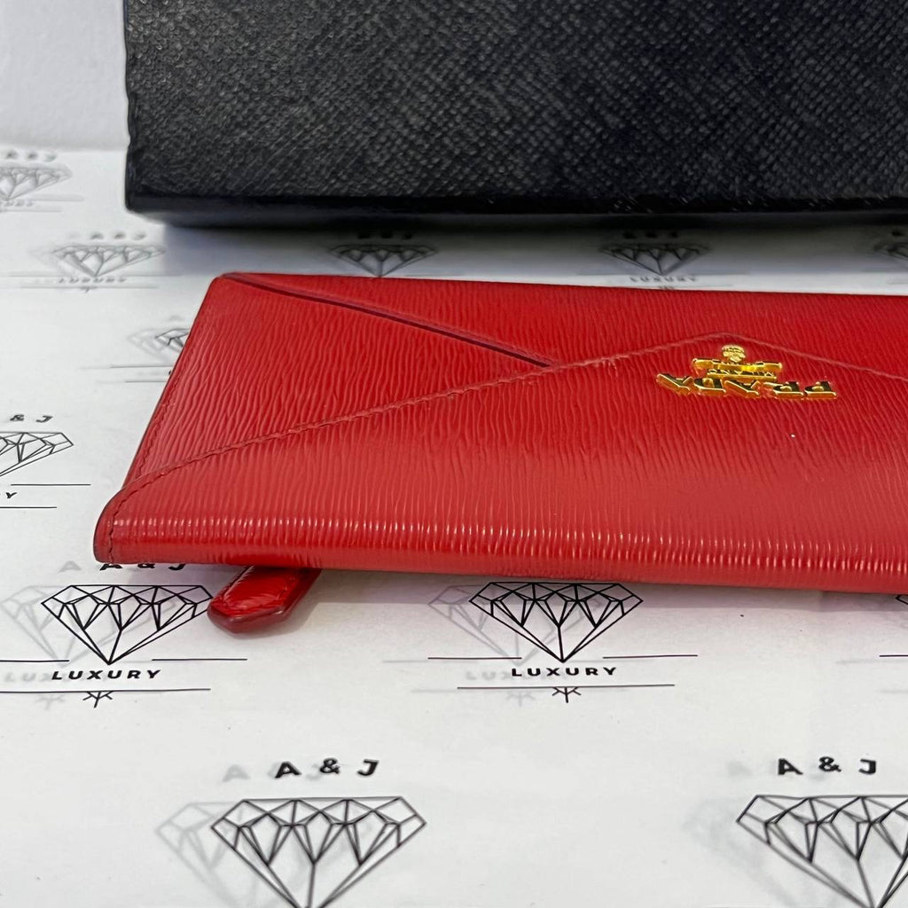 [PRE LOVED] Prada Envelope Wallet in Red Vitello Move Leather GHW