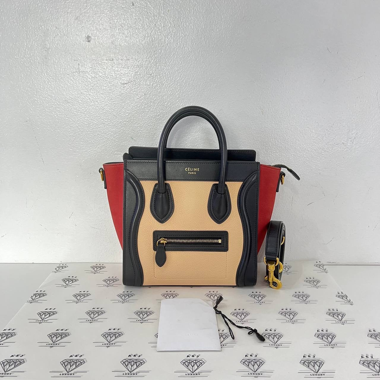 [PRE LOVED] Celine Nano Luggage Tricolor in Black/Red/Beige GHW